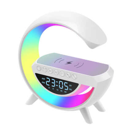 Lumière LED intelligente avec chargeur sans fil, haut-parleur Bluetooth, réveil, lampe RVB