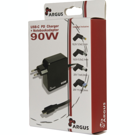 CHARGEUR ARGUS ADAPTABLE 90W USB C + NOTEBOOKADAPTER (PD-2090)