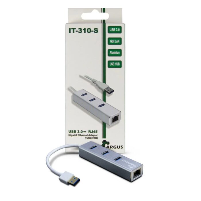 Inter-Tech Argus IT-410-S USB USB-C HUB 3Port 1x RJ45 Gigabit Lan passive Silver