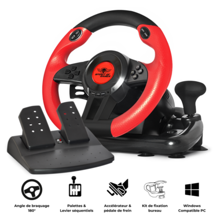 VOLANT DE COURSE SPIRIT OF GAMER PRO 1 PC - NOIR ET ROUGE