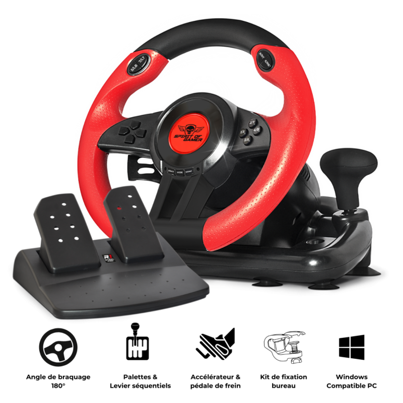 VOLANT DE COURSE SPIRIT OF GAMER PRO 1 PC – NOIR ET ROUGE