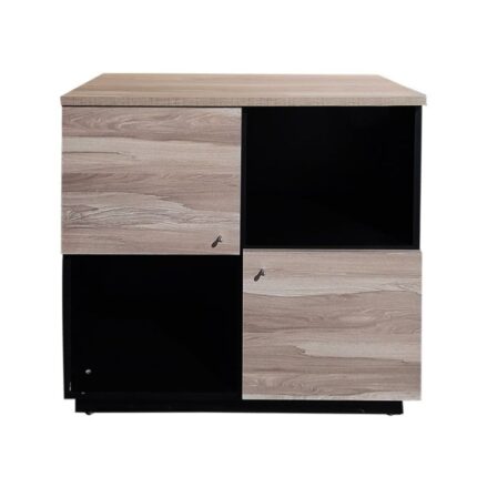 ARMOIRE DE RANGEMENT EN MDF AVEC 2 PORTES & 2 CASES - NOIR ET CHÊNE