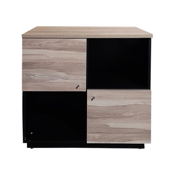 ARMOIRE DE RANGEMENT EN MDF AVEC 2 PORTES & 2 CASES – NOIR ET CHÊNE