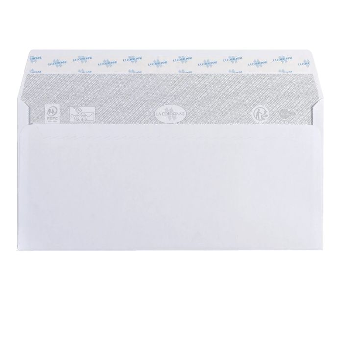 PAQUET DE 500 ENVELOPPES BLANCHES LA COURONNE 11 X 22 CM 80 GR – BLANC