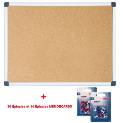 TABLEAU D'AFFICHAGE EN LIÈGE 1 FACE 60X90 CM + 2 PACK D'ÉPINGLES