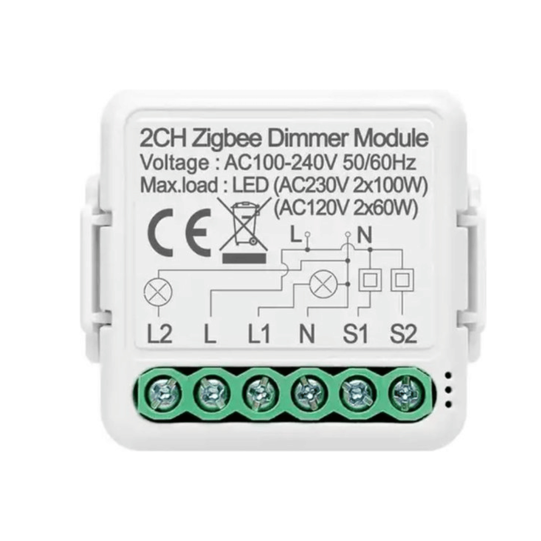 Module Eclairage Interrupteur variateur ZigBee mini, fils N&L, 2 voies